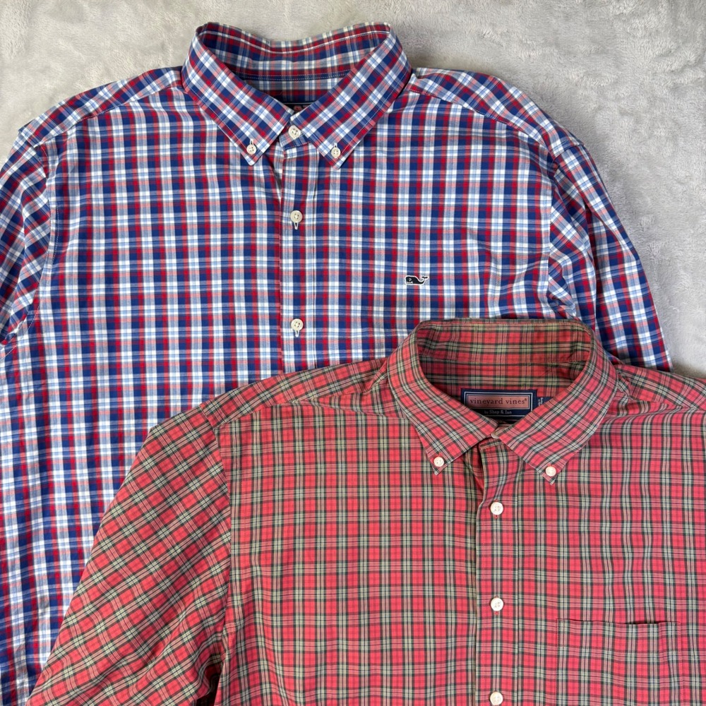 Vineyard Vines Mens XL Plaid Button Down Shirt Bundle Whale Murray 4th of July